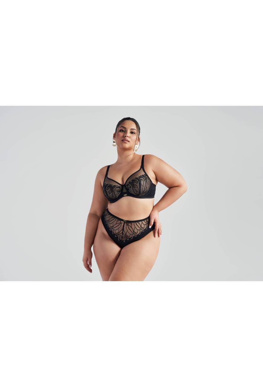 BH AVA, schwarz, mit goldener Stickerei, aus transparentem Tüll – AV 2115 Soft Black