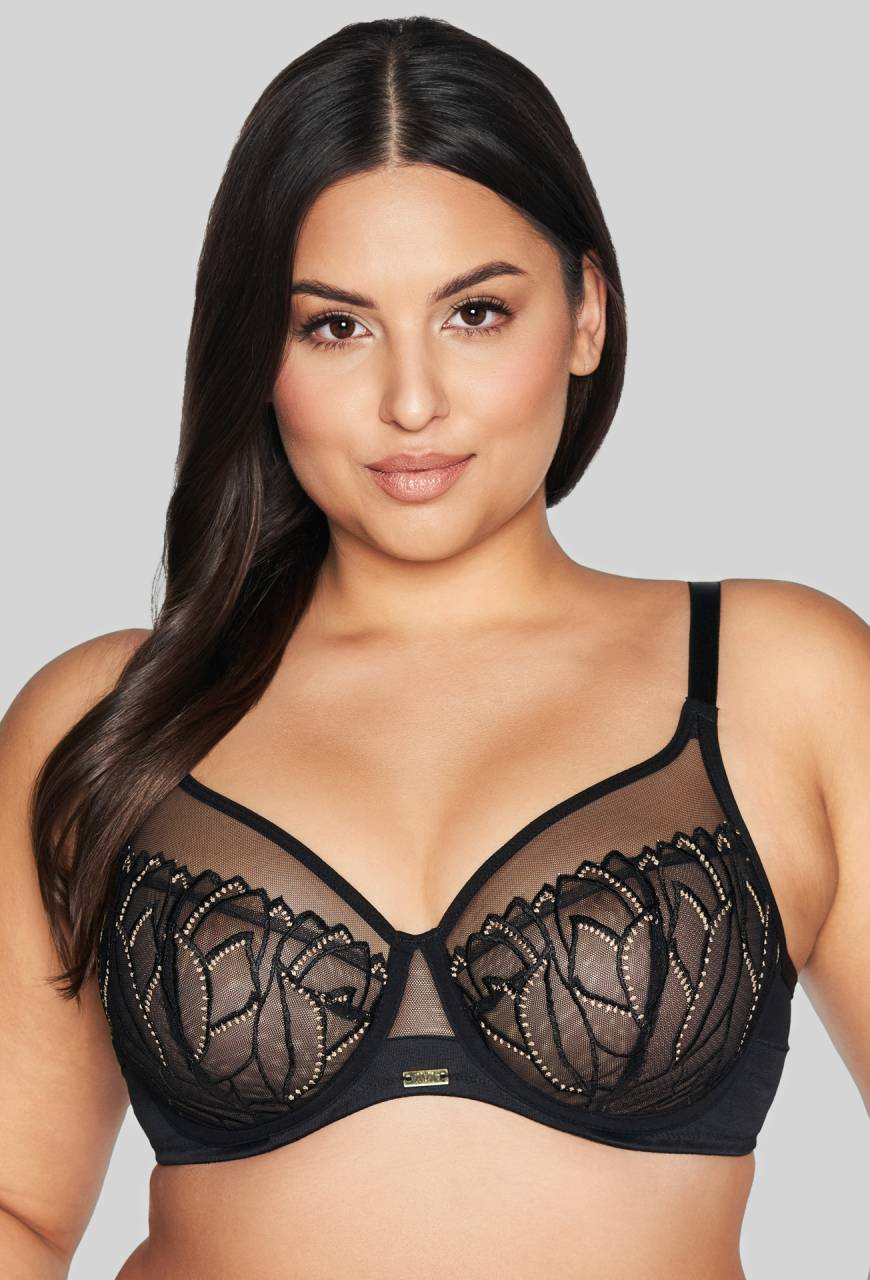 Biustonosz AVA czarny, złoty haft, transparentny tiul – AV 2115 Soft Black