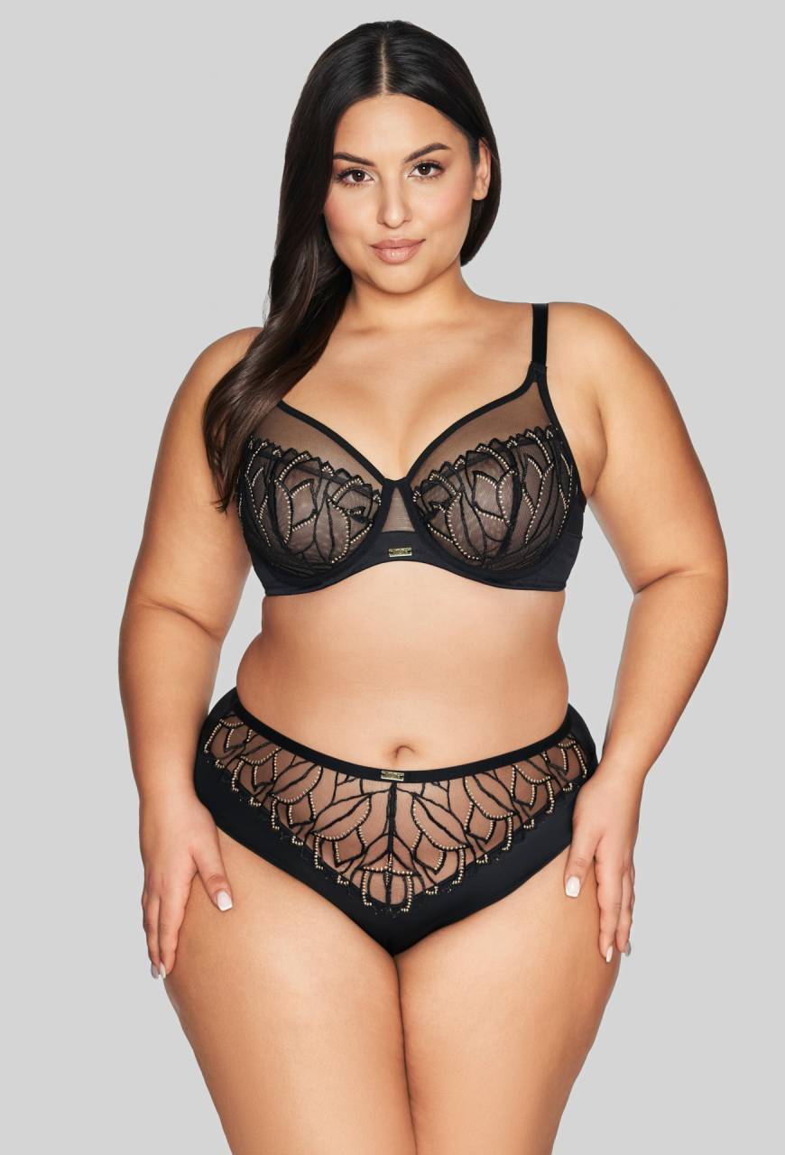 BH AVA, schwarz, mit goldener Stickerei, aus transparentem Tüll – AV 2115 Soft Black