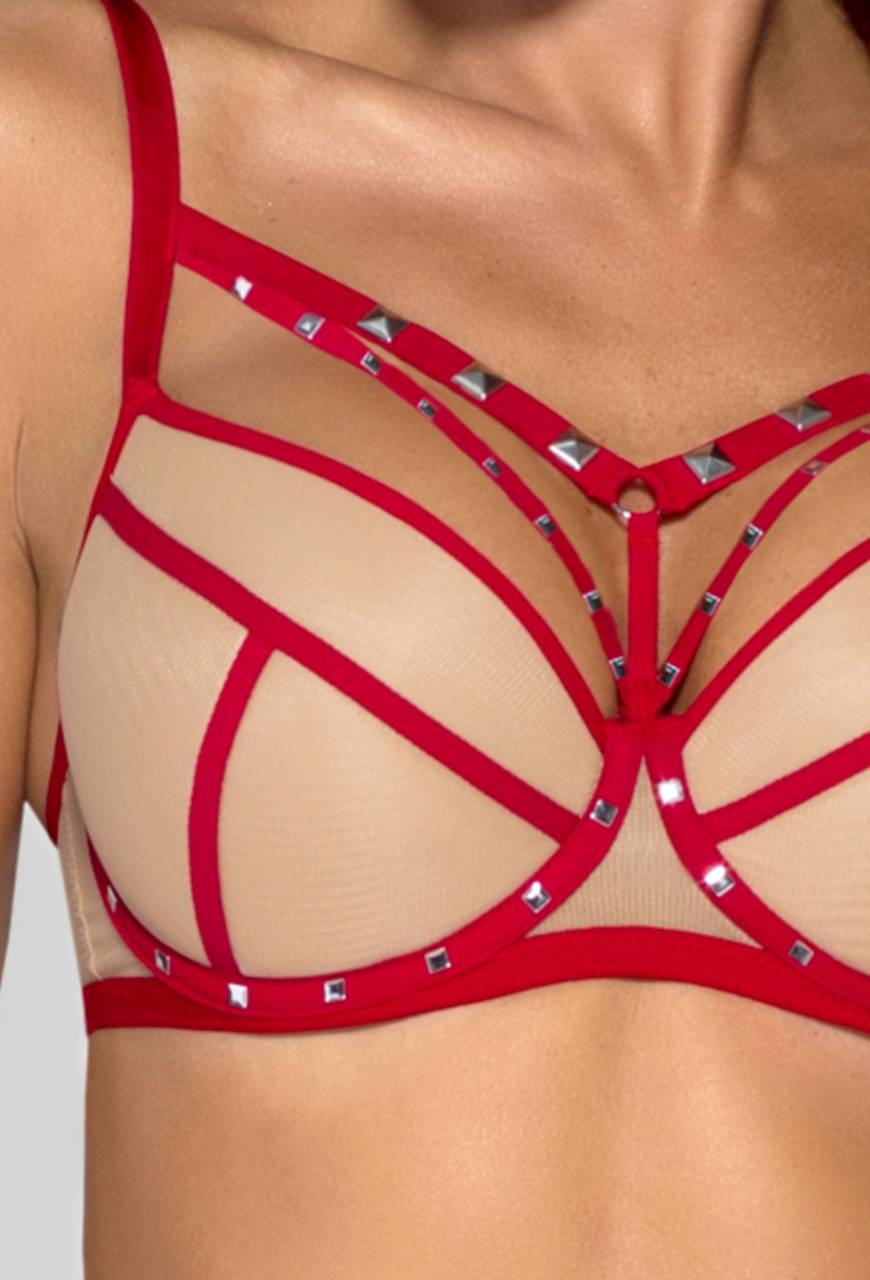 Biustonosz NOVIKA czerwony cielisty tiul – GILLIAN N° 01 PUSH UP ROUGE