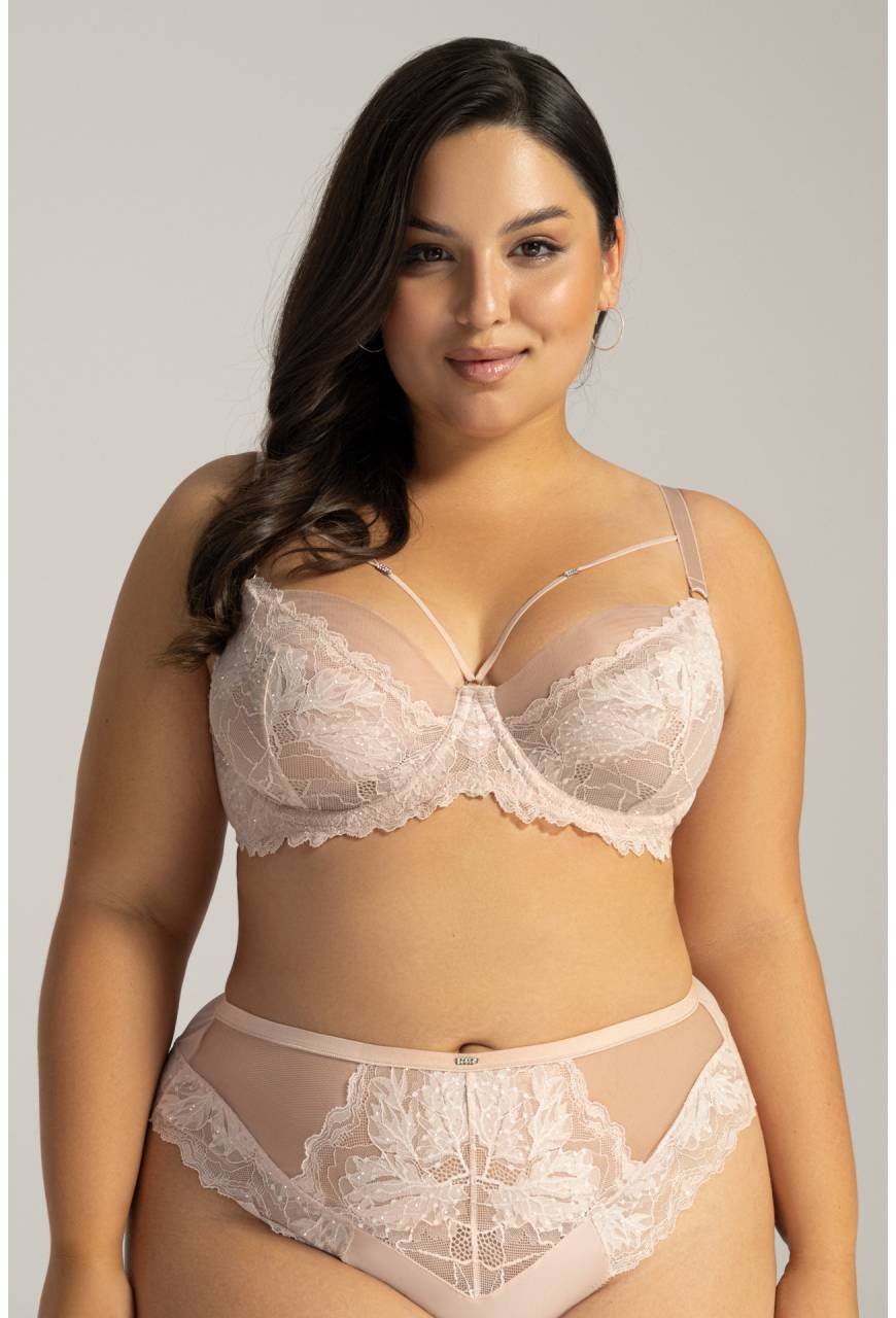 Koronkowy Biustonosz Soft z Ozdobnymi Paskami i Cyrkoniami - AV 2155