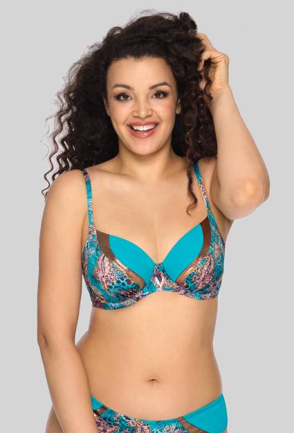Biustonosz kąpielowy miękki turkusowy AVA z wzorem – SK 142 SOFT
