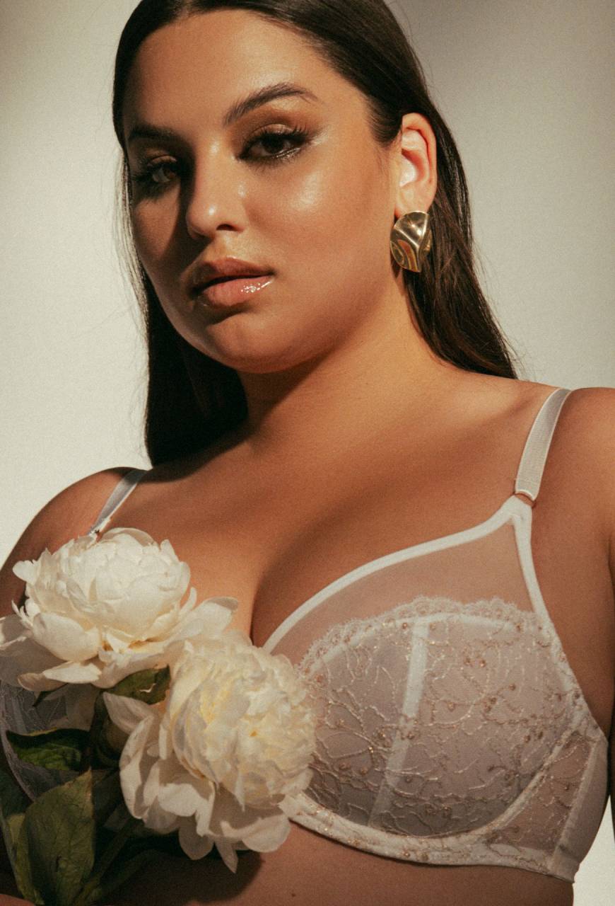 Kremowo-Złoty Biustonosz Soft z Tiulem - AV 1396 ECRU