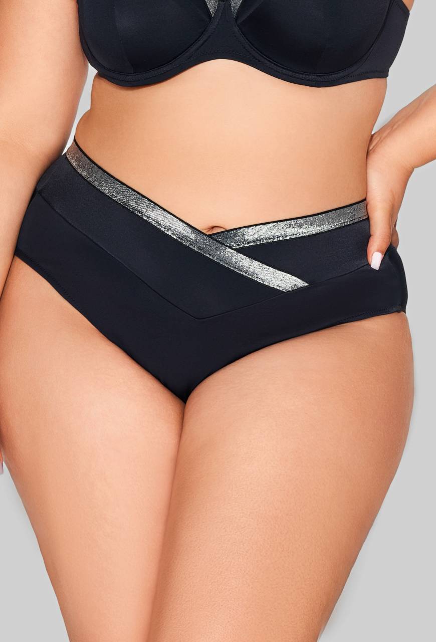 Czarne Figi Kąpielowe z Ozdobną Taśmą - SF 224/15 BLACK