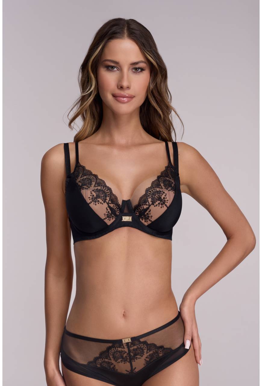 Biustonosz AVA Semi Soft Czarny - półusztywniany, haftowany AV 2198