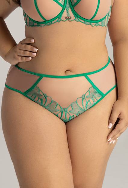 Slip AV 2161 Green Ava – grüner Slip mit Stickerei, passend zum BH