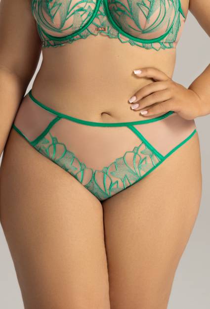 Brazyliany AV 2161/B Green Ava – zielone figi z haftem, kobiecy fason