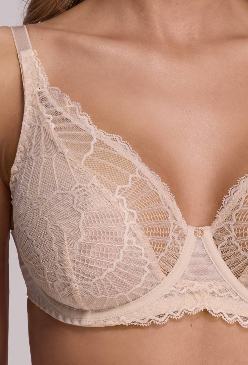 AV 2200 Beige–koronkowy biustonosz miękki z transparentnymi miseczkami