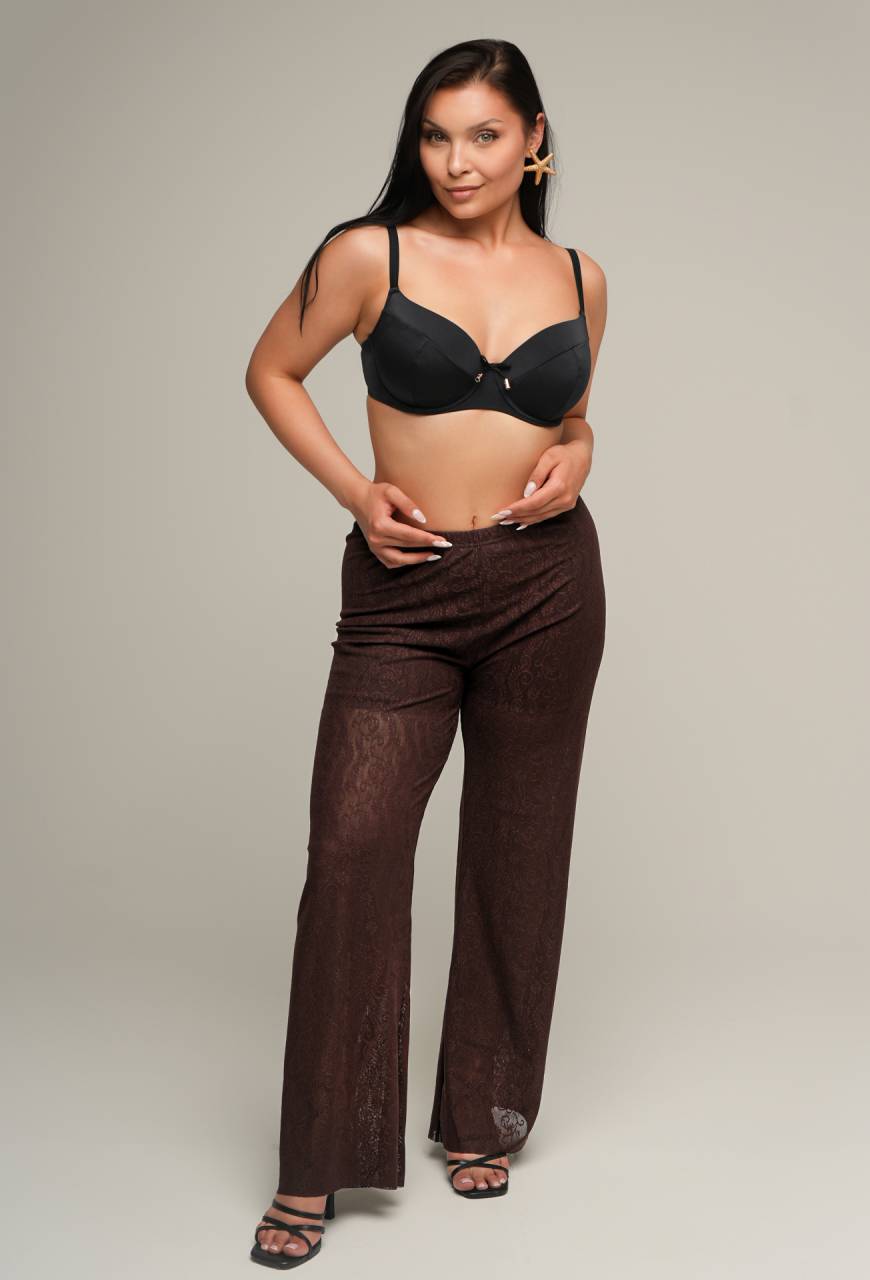 Elegante braune Damenhose mit Muster – lockerer Schnitt und hohe Taille
