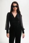Velours-Body mit transparenten Ärmeln – eleganter Body
