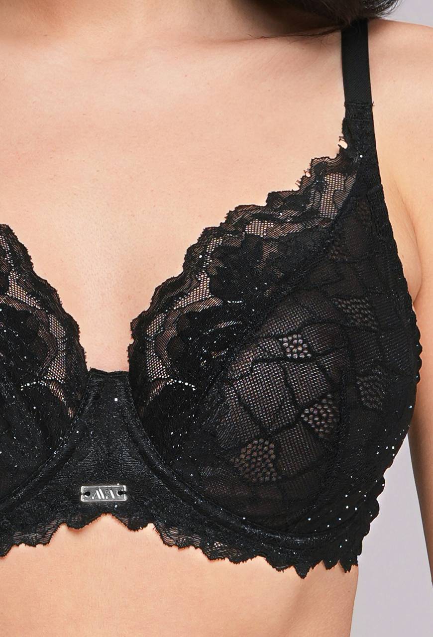 Biustonosz AV 2253 Black – czarna koronka z błyskiem | Elegancki Soft
