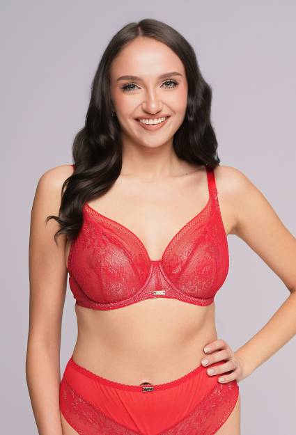 Biustonosz AV 2252 Soft - czerwony koronkowy na fiszbinach