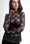 Schwarze Damenbluse aus Spitze mit langen Ärmeln | Elegante Spitzenbluse