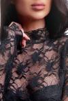 Schwarze Damenbluse aus Spitze mit langen Ärmeln | Elegante Spitzenbluse