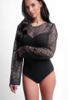 Schwarzer Body mit Spitze und langen Ärmeln – Eleganz von AVA Lingerie