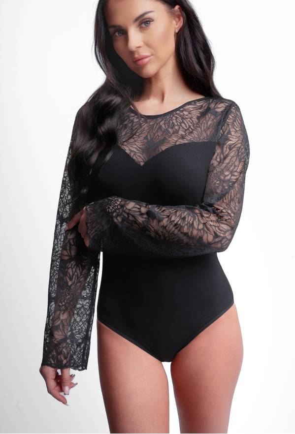 Černé body s krajkou a dlouhými rukávy – elegance od AVA Lingerie