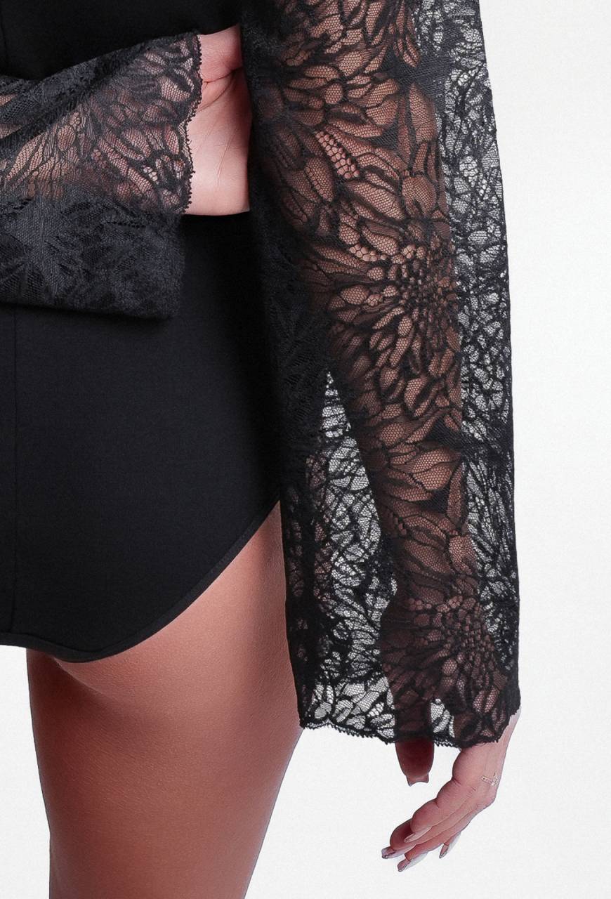 Czarne body z koronką i długim rękawem – elegancja AVA Lingerie