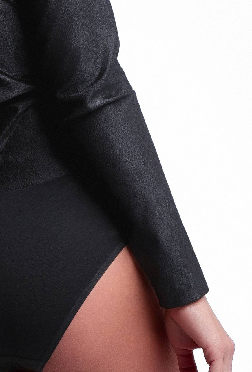 Eleganckie body damskie czarne z długim rękawem | AVA Lingerie