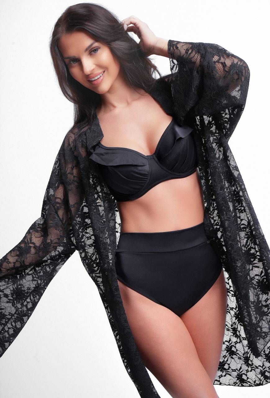 Pareo 031 Black – eleganckie pareo plażowe kimono | lekkie, przewiewne