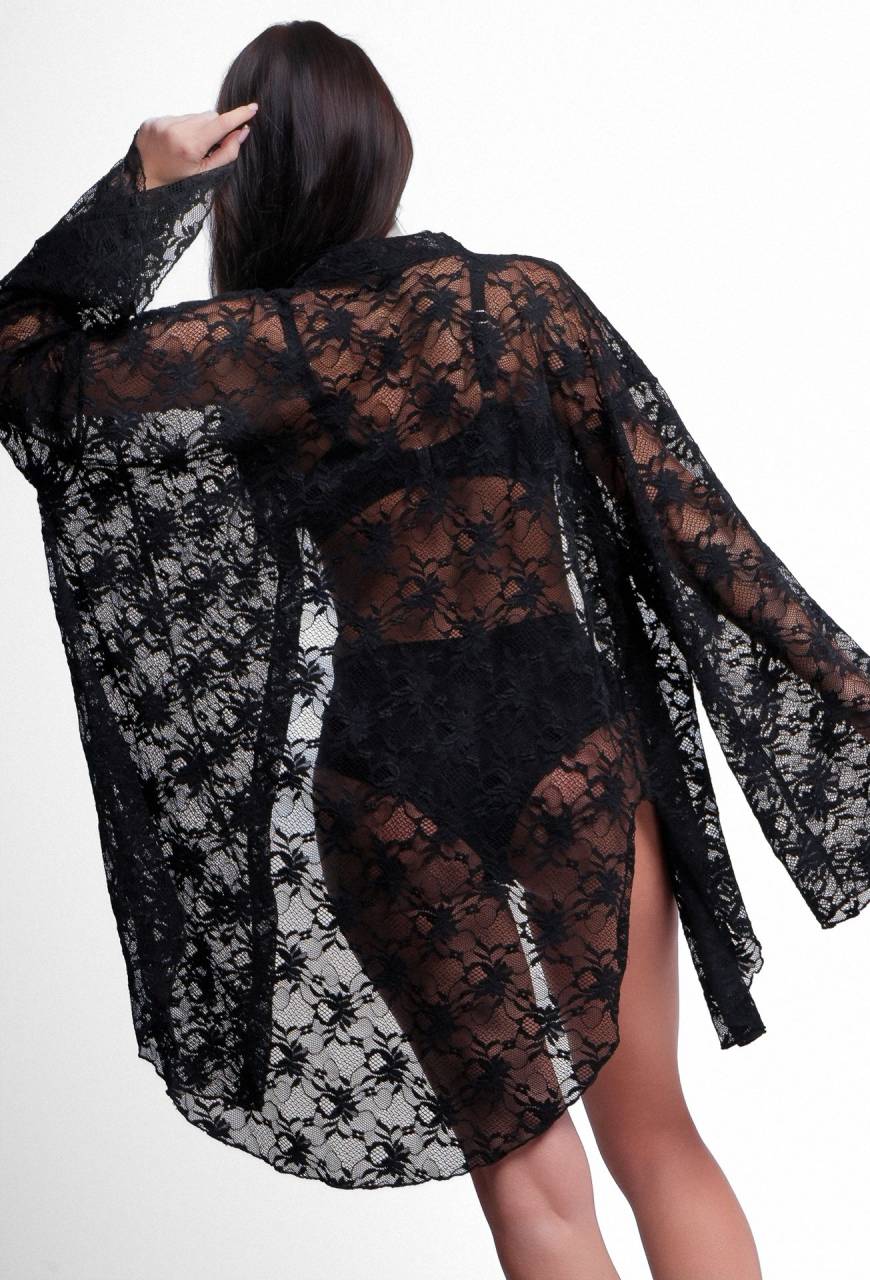 Pareo 031 Black – eleganckie pareo plażowe kimono | lekkie, przewiewne